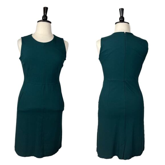 Lands’ End Dress Ponte Knit Sheath Pockets Hunter Green Floral Women’s Size 14 - Picture 11 of 11